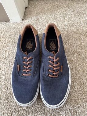 Vans Men’s Navy Canvas Sneakers with Brown Accents